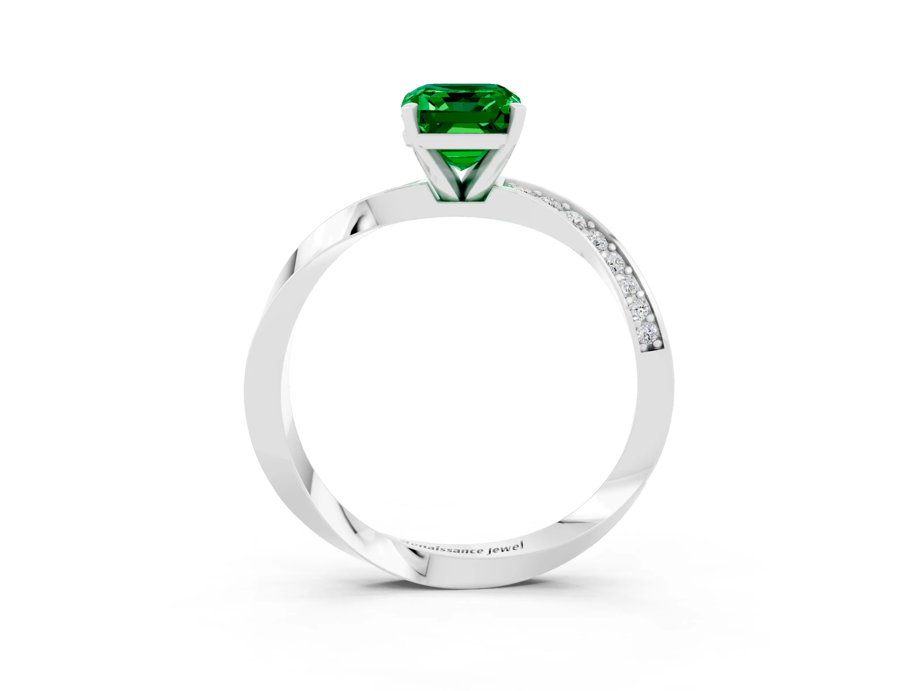 White gold Emerald Cut Emerald Engagement Ring with Side Stone Accents and Four-Prong Setting_30