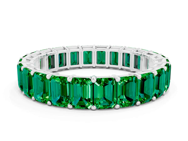 Platinum Emerald Cut Emerald Eternity Band with Shared Prong Setting