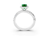 White gold Emerald Cut Emerald Halo Ring with Round Split Shank and Prong Setting_63