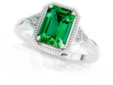 White gold Emerald Cut Emerald Halo Ring with Tapered Band and Four-Prong Setting_1