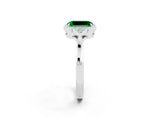 White gold Emerald Cut Emerald Halo Ring with Tapered Band and Four-Prong Setting_2