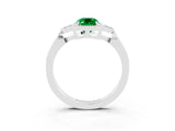 White gold Emerald Cut Emerald Halo Ring with Tapered Band and Four-Prong Setting_3