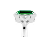 White gold Emerald Cut Emerald Halo Ring with Tapered Band and Four-Prong Setting_5