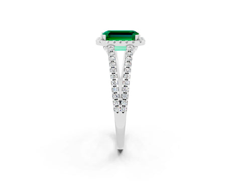 White gold Emerald Cut Emerald Halo Split Shank Engagement Ring_14
