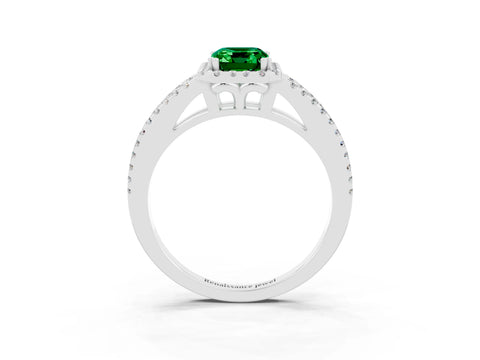 White gold Emerald Cut Emerald Halo Split Shank Engagement Ring_15