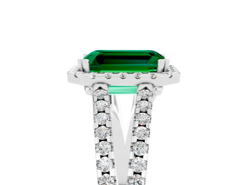 White gold Emerald Cut Emerald Halo Split Shank Engagement Ring_17