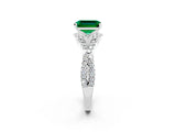 White gold Emerald Cut Emerald Halo Twist Band Solitaire Prong Setting Ring_2