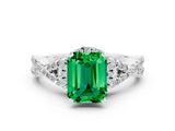 White gold Emerald Cut Emerald  Halo Twist Band Solitaire Prong Setting Ring_24