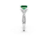 White gold Emerald Cut Emerald  Halo Twist Band Solitaire Prong Setting Ring_26