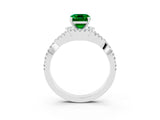 White gold Emerald Cut Emerald  Halo Twist Band Solitaire Prong Setting Ring_27