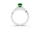 White gold Emerald Cut Emerald Halo Twist Band Solitaire Prong Setting Ring_3