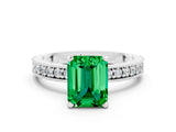White gold Emerald Cut Emerald Milgrain Pavé Engagement Ring with Four-Prong Setting_12