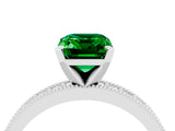 White gold Emerald Cut Emerald Milgrain Pavé Engagement Ring with Four-Prong Setting_16