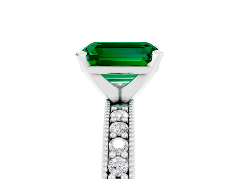 White gold Emerald Cut Emerald Milgrain Pavé Engagement Ring with Four-Prong Setting_17