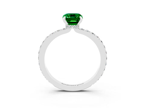 White gold Emerald Cut Emerald Pavé Engagement Ring with Round  Accents and Prong Setting_27