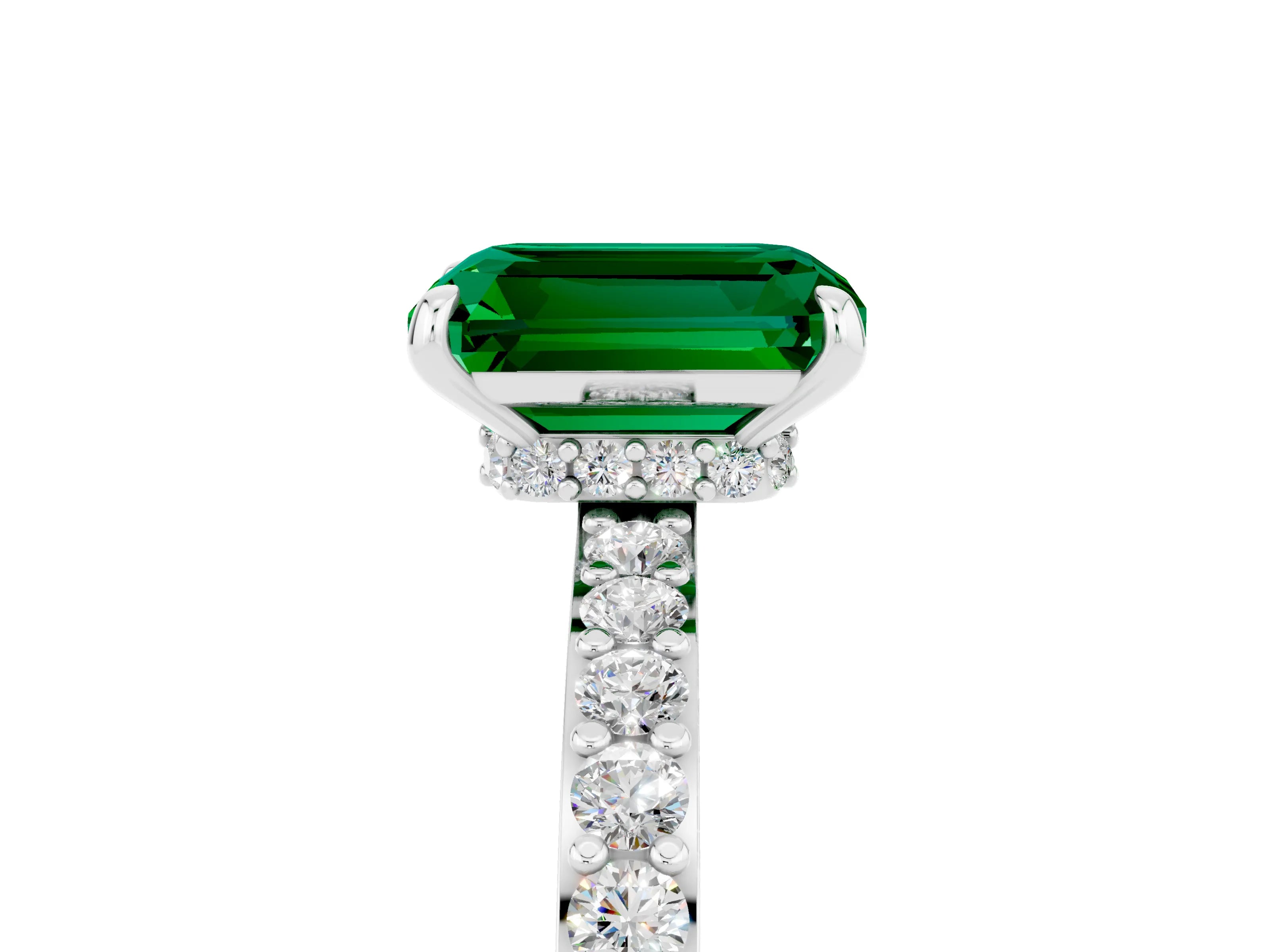 White gold Emerald Cut Emerald Pavé Engagement Ring with Round  Accents and Prong Setting_29