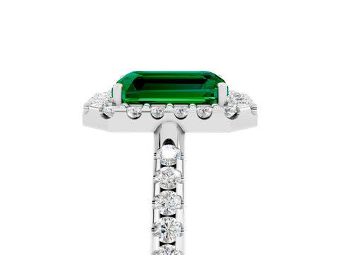 White gold Emerald Cut Emerald Pavé Halo Ring with Four-Prong Setting_17