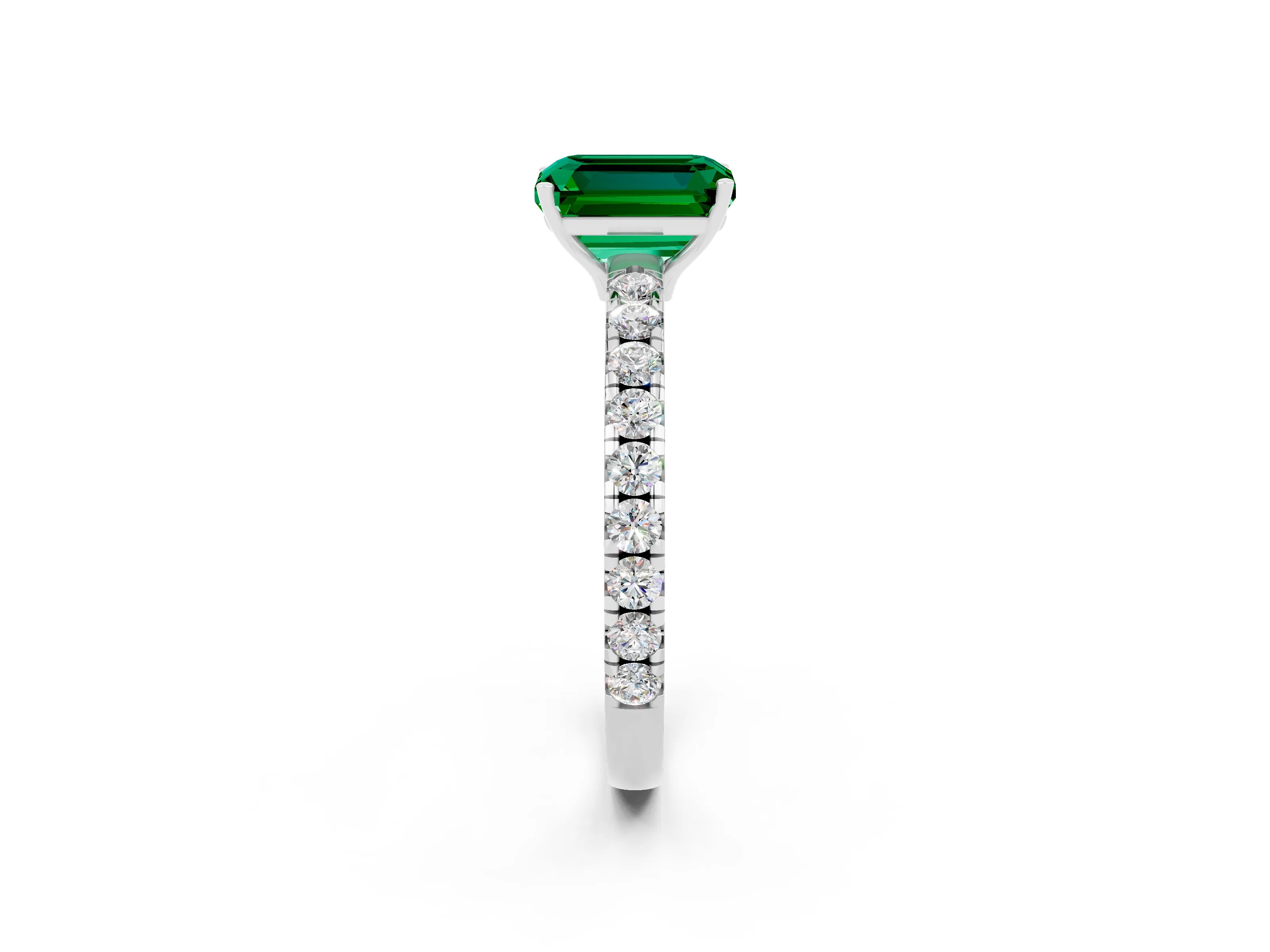 White gold Emerald Cut Emerald Pavé Solitaire Engagement Ring with Four-Prong Setting_14