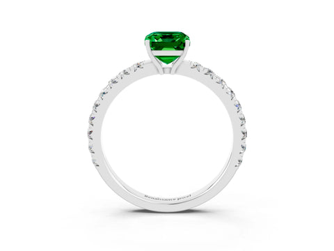 White gold Emerald Cut Emerald Pavé Solitaire Engagement Ring with Four-Prong Setting_15
