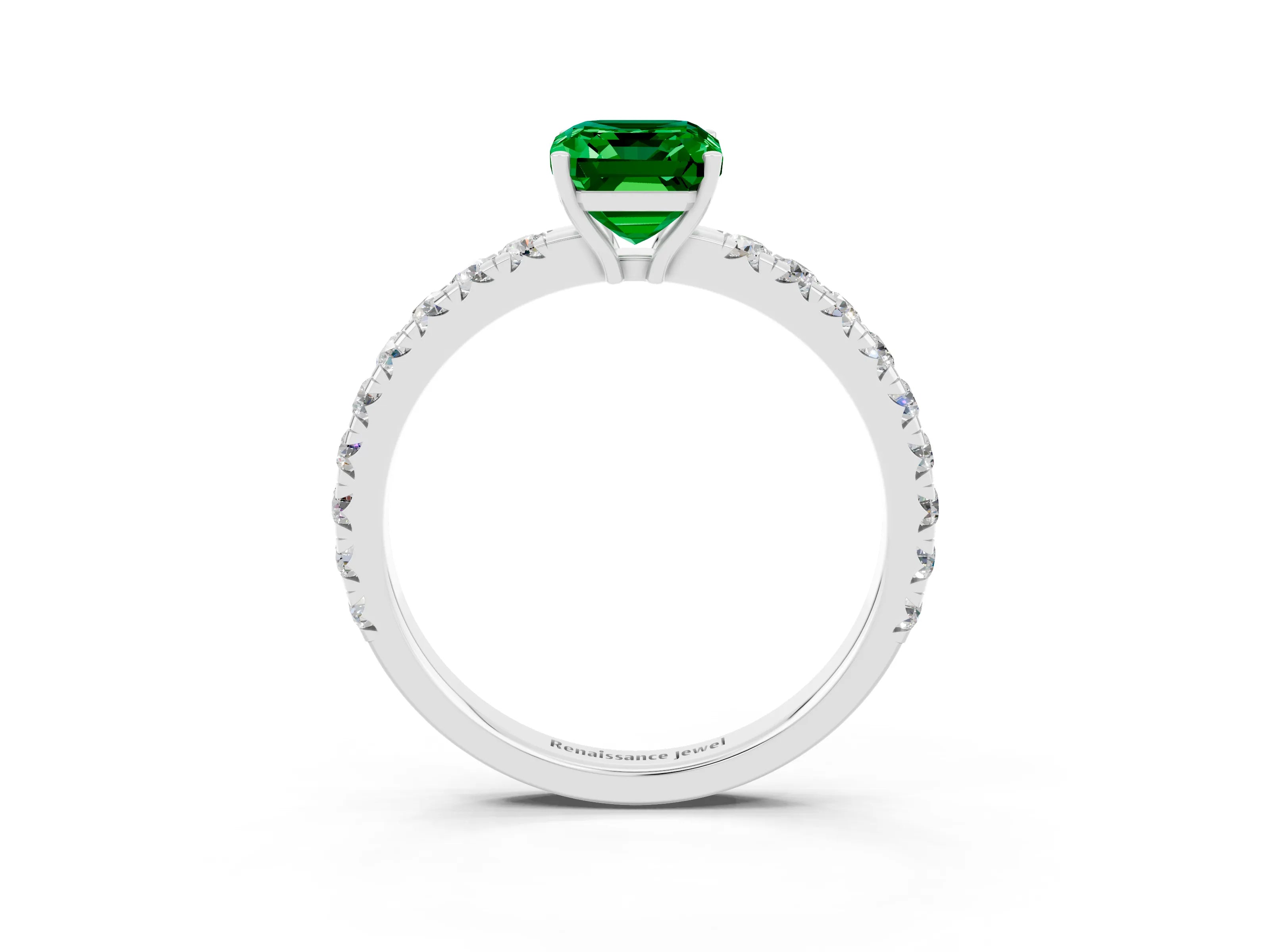 White gold Emerald Cut Emerald Pavé Solitaire Engagement Ring with Four-Prong Setting_15
