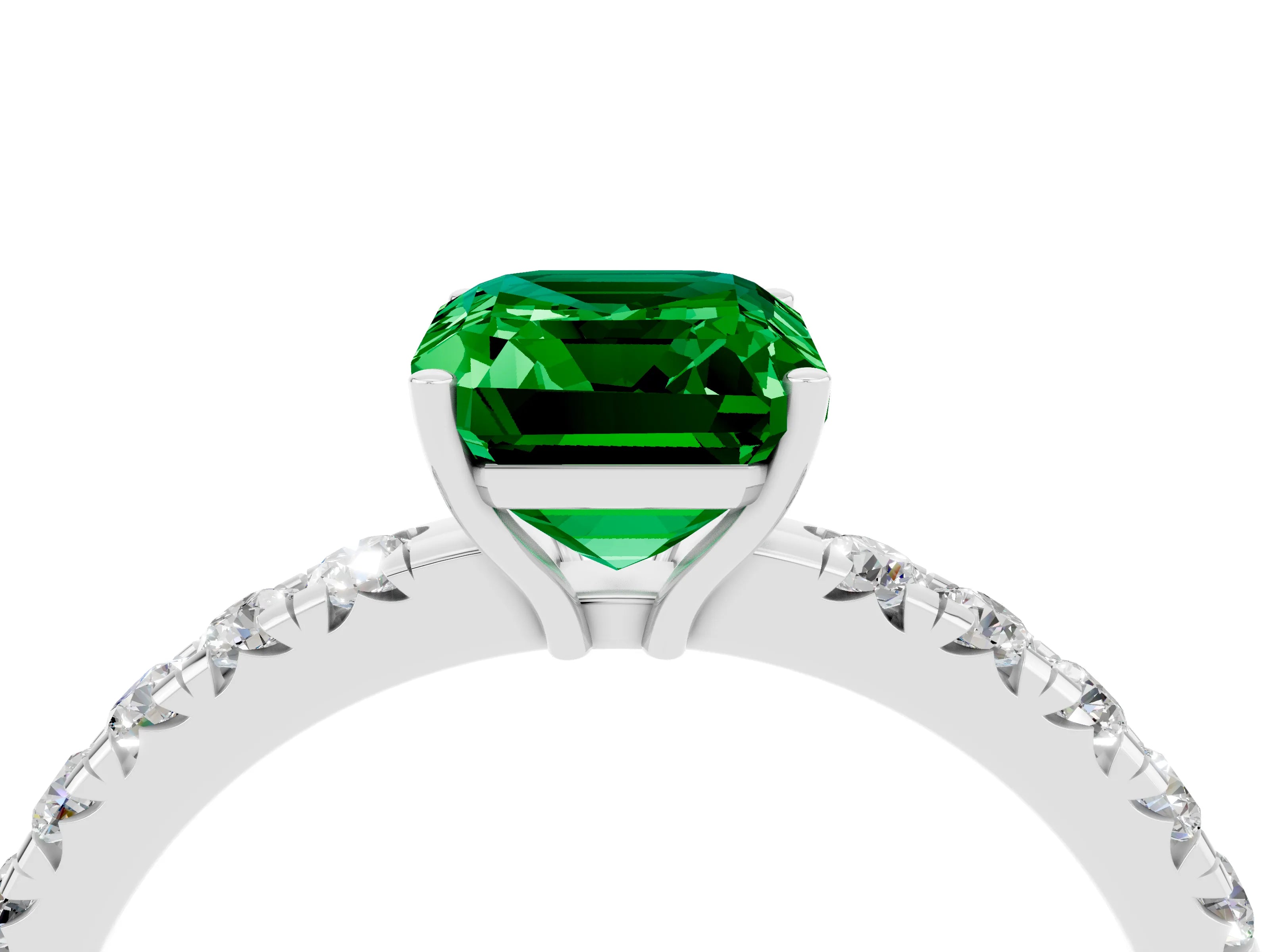 White gold Emerald Cut Emerald Pavé Solitaire Engagement Ring with Four-Prong Setting_16