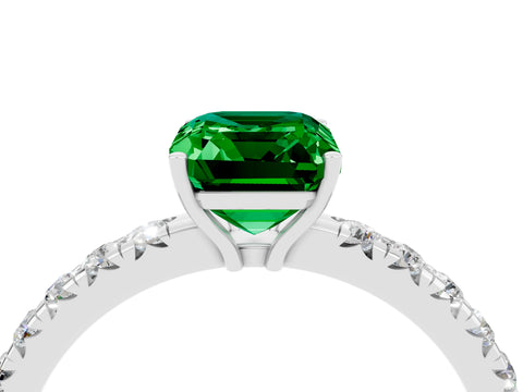 White gold Emerald Cut Emerald Pavé Solitaire Engagement Ring with Four-Prong Setting_16