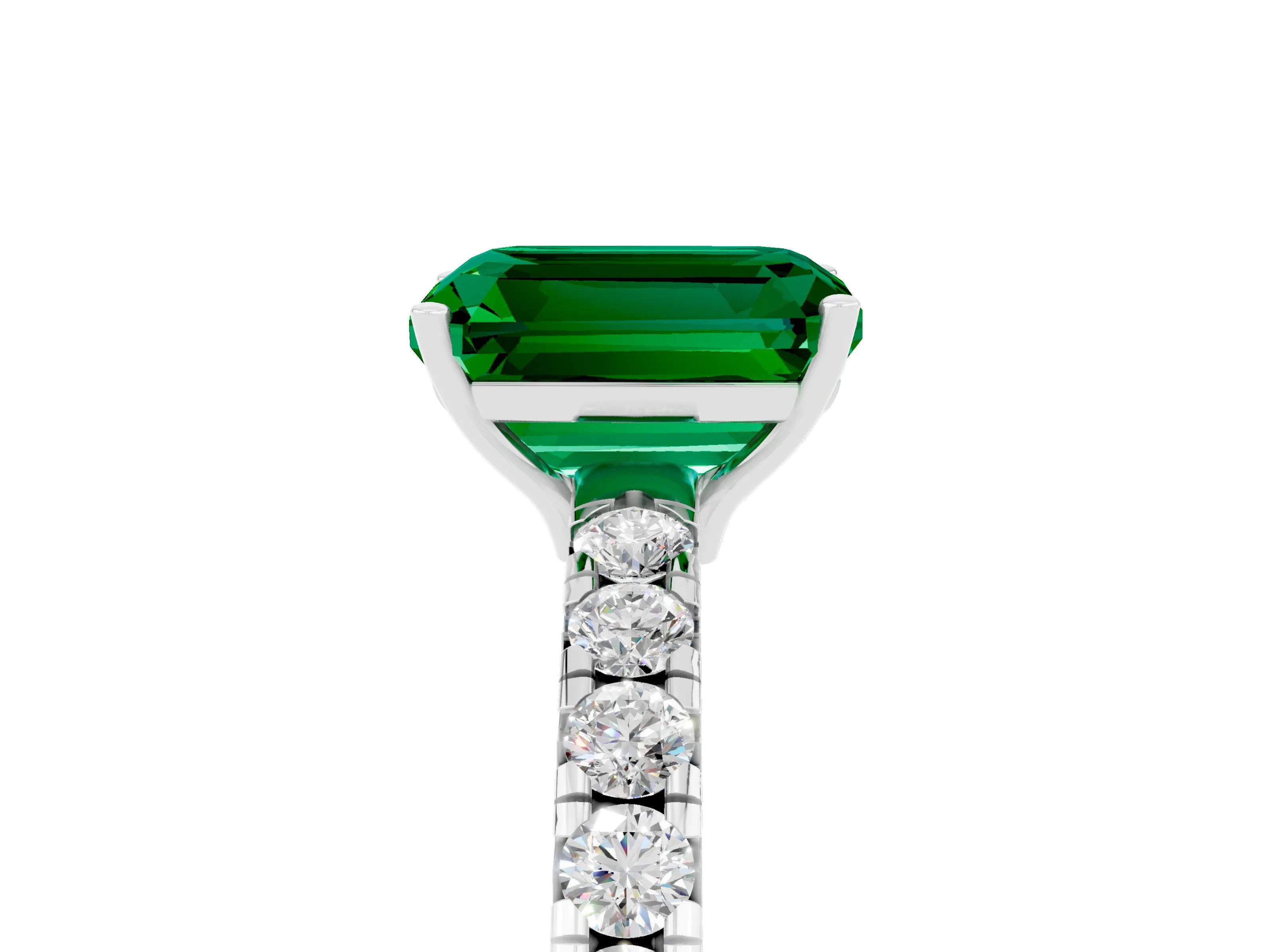 White gold Emerald Cut Emerald Pavé Solitaire Engagement Ring with Four-Prong Setting_17