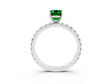 White gold Emerald Cut Emerald Pavé Solitaire Ring with Round Band and Prong Setting_39