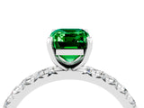 White gold Emerald Cut Emerald Pavé Solitaire Ring with Round Band and Prong Setting_40