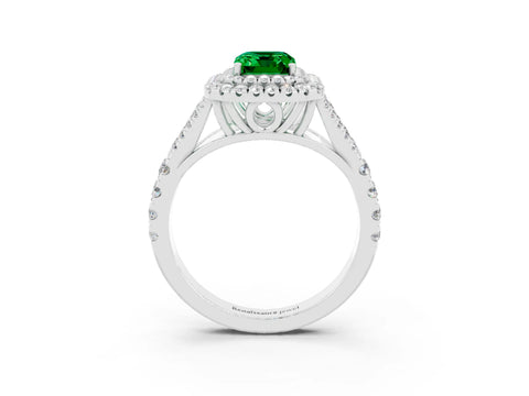 White gold Emerald Cut Emerald Pavé Split Shank Double Halo Engagement Ring_3