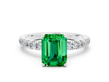 White gold Emerald Cut Emerald Pave Band Solitaire Ring with Four-Prong Setting_24