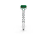 White gold Emerald Cut Emerald Pave Band Solitaire Ring with Four-Prong Setting_26