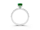 White gold Emerald Cut Emerald Pave Band Solitaire Ring with Four-Prong Setting_27