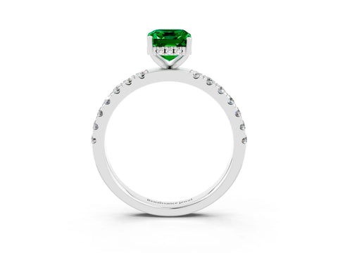 White gold Emerald Cut Emerald Pave Band Solitaire Ring with Four-Prong Setting_27