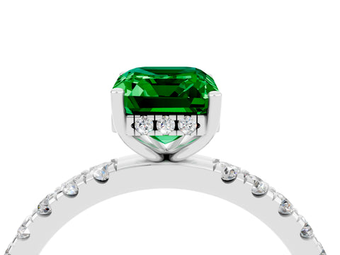 White gold Emerald Cut Emerald Pave Band Solitaire Ring with Four-Prong Setting_28