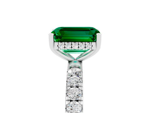 White gold Emerald Cut Emerald Pave Band Solitaire Ring with Four-Prong Setting_29