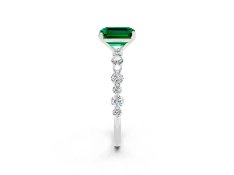 White gold Emerald Cut Emerald Prong Set Engagement Ring with Pavé Band_2