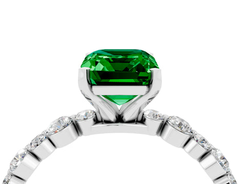 White gold Emerald Cut Emerald Prong Set Engagement Ring with Pavé Band_4