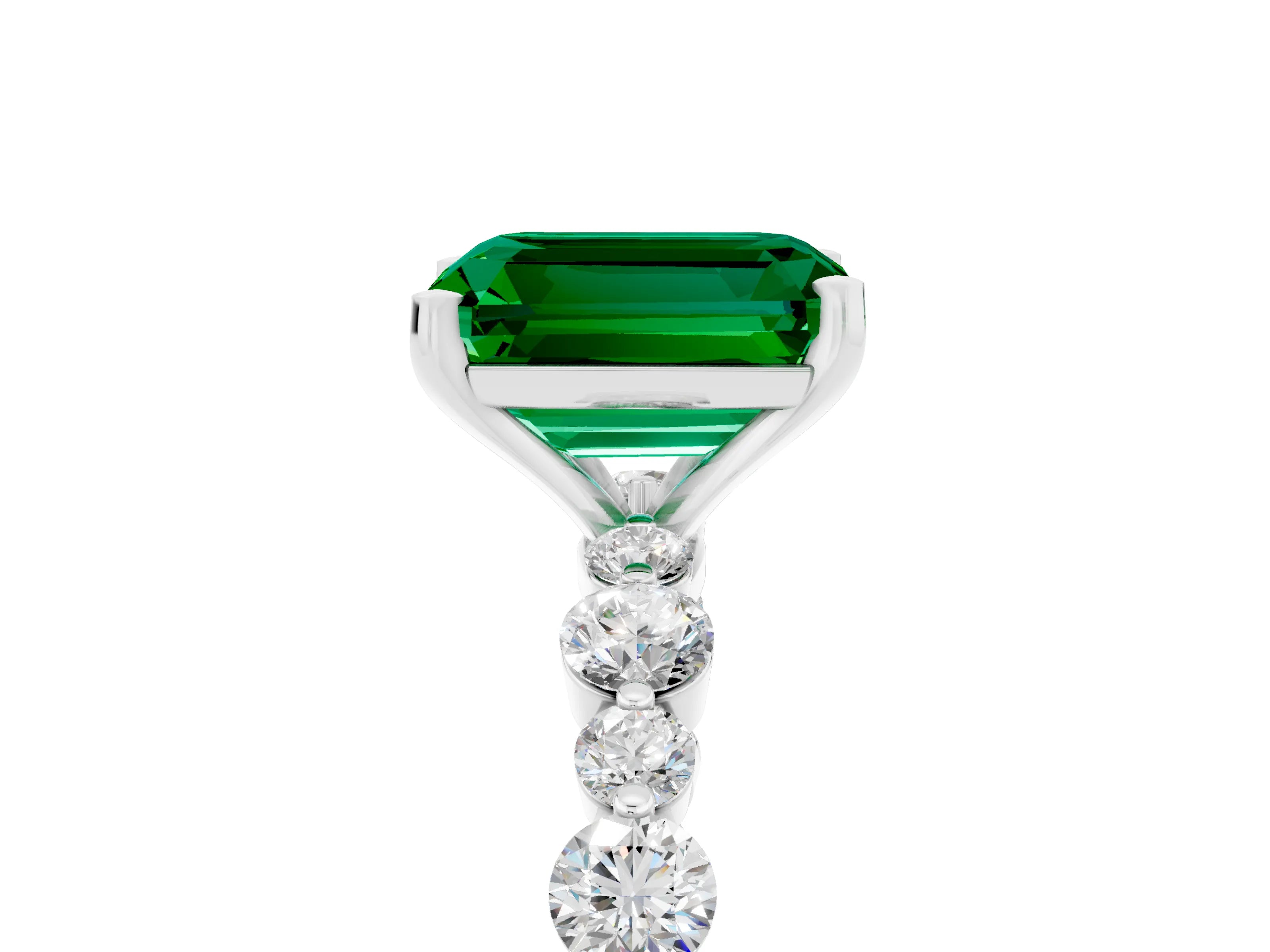 White gold Emerald Cut Emerald Prong Set Engagement Ring with Pavé Band_5