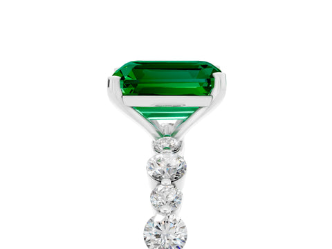 White gold Emerald Cut Emerald Prong Set Engagement Ring with Pavé Band_5