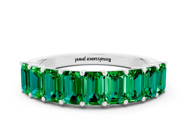 White gold Emerald Cut Emerald Prong-Set Eternity Band