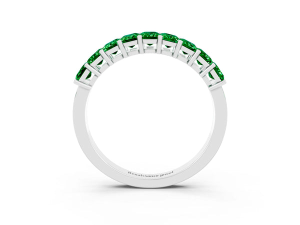Platinum Emerald Cut Emerald Prong-Set Eternity Band