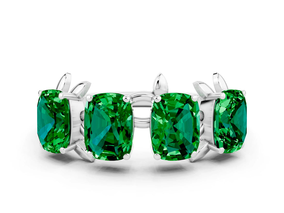 White gold Emerald Cut Emerald Prong-Set Half Eternity Band_18
