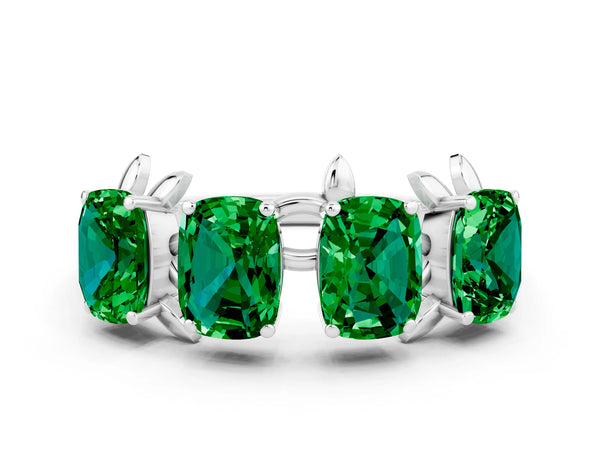 White gold Emerald Cut Emerald Prong-Set Half Eternity Band
