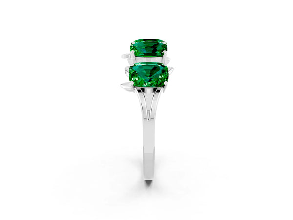 Silver Emerald Cut Emerald Prong-Set Half Eternity Band