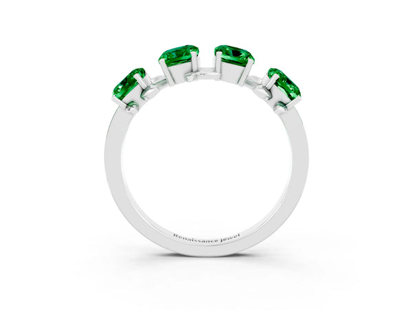 Platinum Emerald Cut Emerald Prong-Set Half Eternity Band