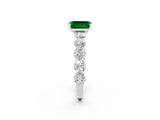 White gold Emerald Cut Emerald Prong Setting with Side Stones on a Pave Band_2