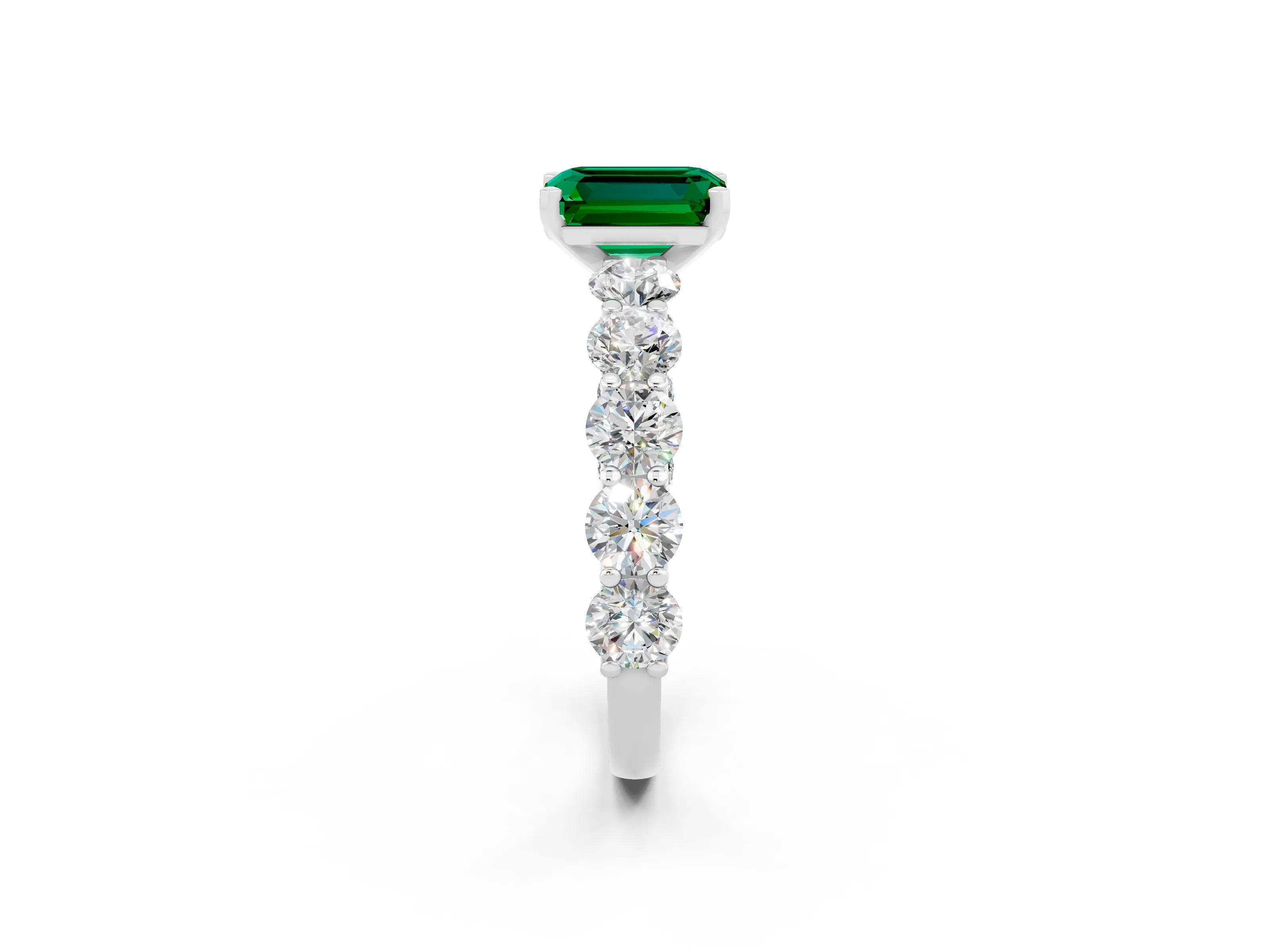 White gold Emerald Cut Emerald Prong Setting with Side Stones on a Pave Band_2