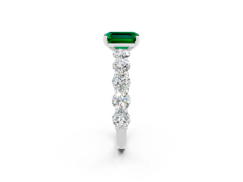 White gold Emerald Cut Emerald Prong Setting with Side Stones on a Pave Band_2