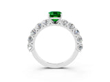 White gold Emerald Cut Emerald Prong Setting with Side Stones on a Pave Band_3